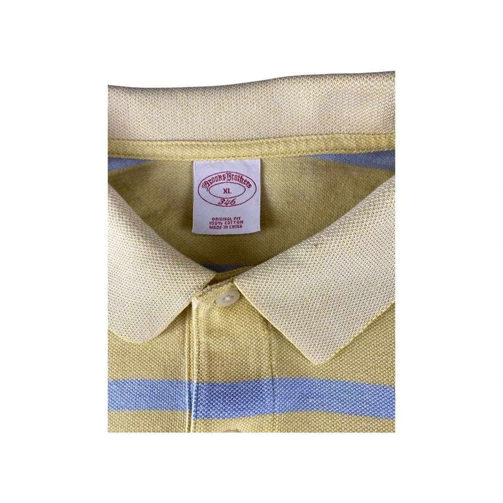 Brooks Brothers Mens XL Yellow Blue Striped Polo Shirt Original Fit‎ Cotton